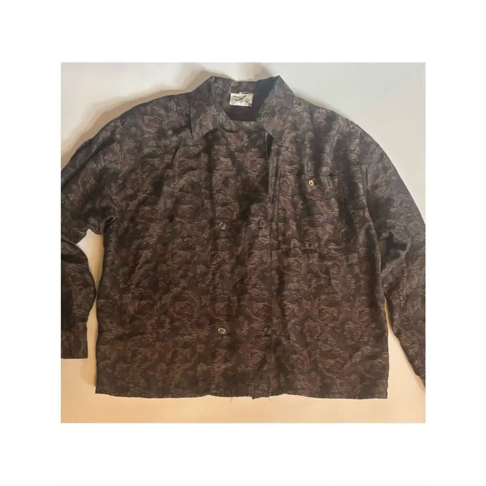 Vintage 70’s Dior Oversized Floral Blazer in Jacquard Brown Size 10